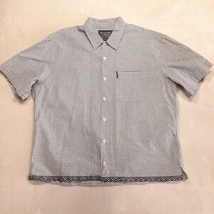 Abercrombie & Fitch Mens Outdoor SS Button Shirt XL Biege Blue Check Pattern